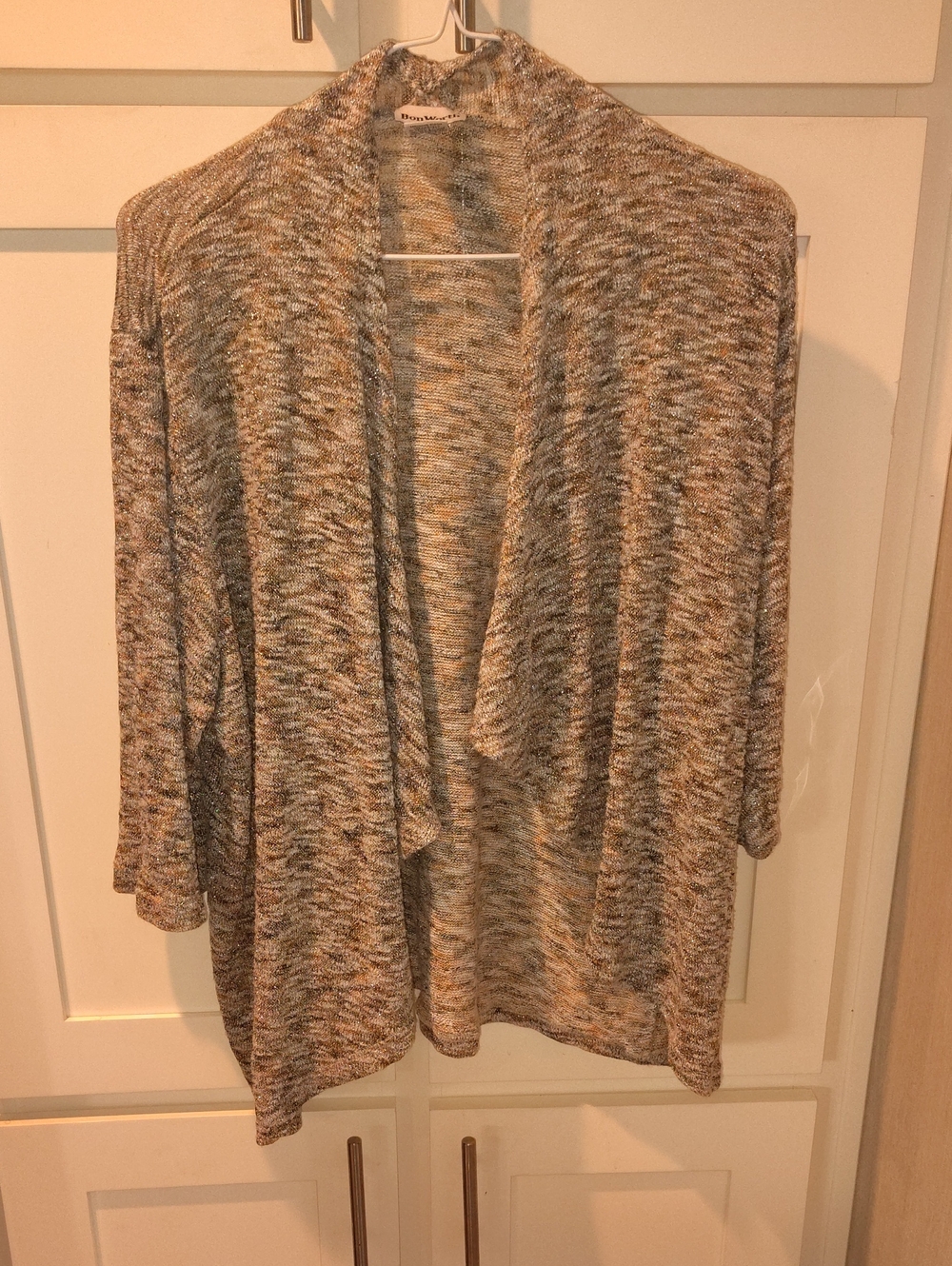 BonWorth Marled Open Cardigan in Gray and Cream Tones